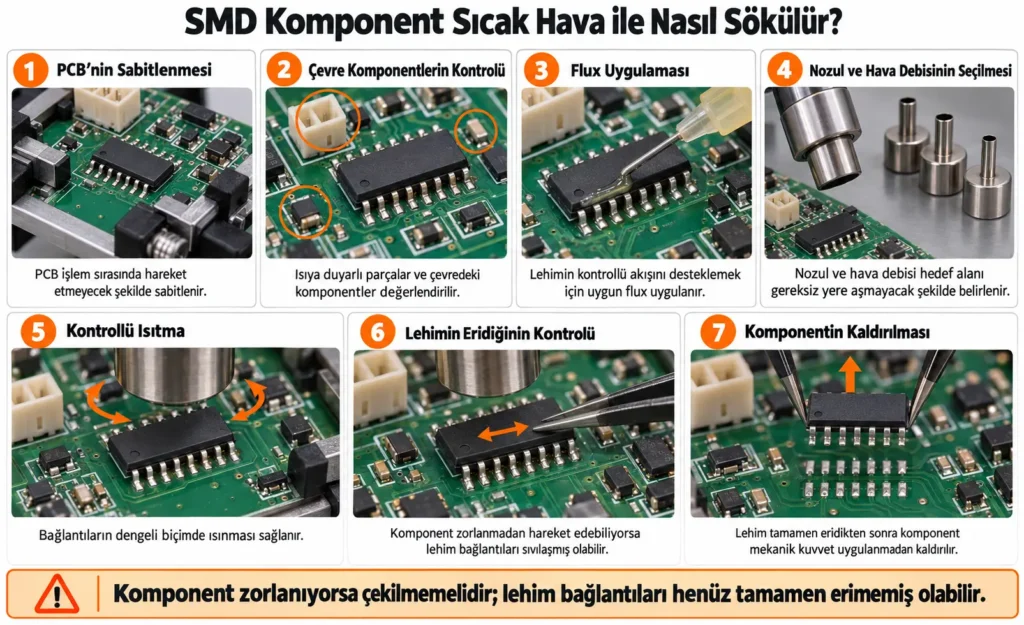 smd komponent sıcak hava ile nasıl sökülür