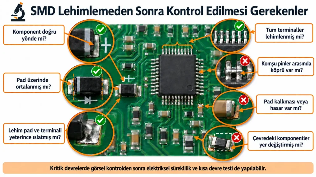 smd lehimlemeden sonra kontrol edilmesi gerekenler