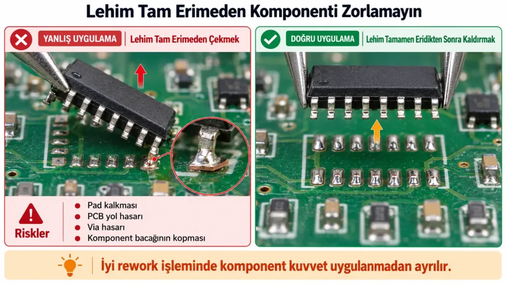 lehim tam erimeden komponenti zorlamayın